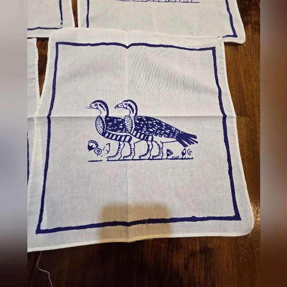 6 Vintage Printed Blue Loons/Ducks White 12” x 11”Napkins Cottege Core Costal - Picture 3 of 8